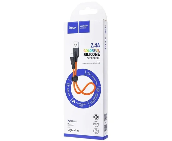 Дата кабель Hoco X21 Plus Silicone Lightning Cable (0.25m) Black / Orange