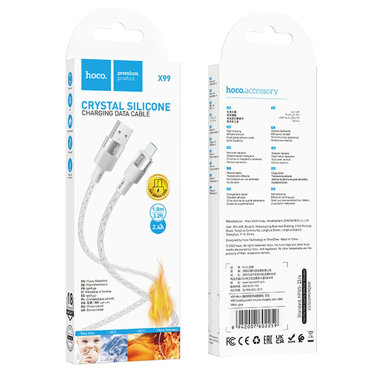 Дата кабель Hoco X99 Crystal Junction USB to MicroUSB (1.2m) Gray