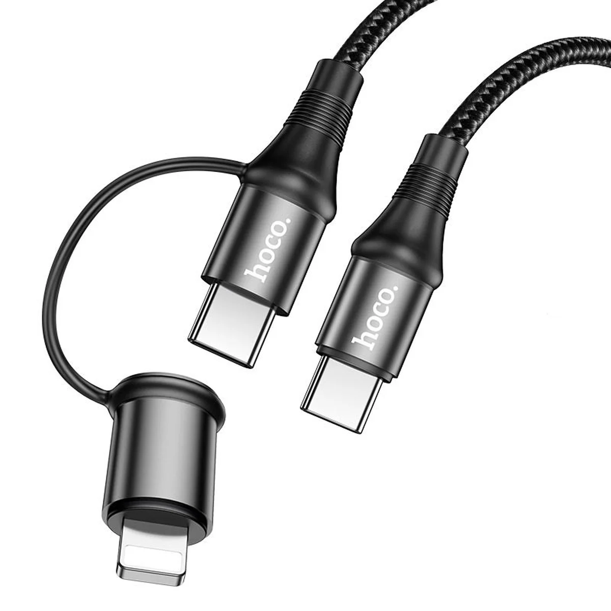 Дата кабель Hoco X50 2 in 1 Exquisito PD 60W Type-C to Lightning/Type-C 3A (1m) Черный
