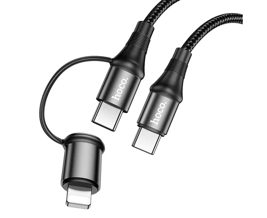 Дата кабель Hoco X50 2 in 1 Exquisito PD 60W Type-C to Lightning/Type-C 3A (1m) Черный