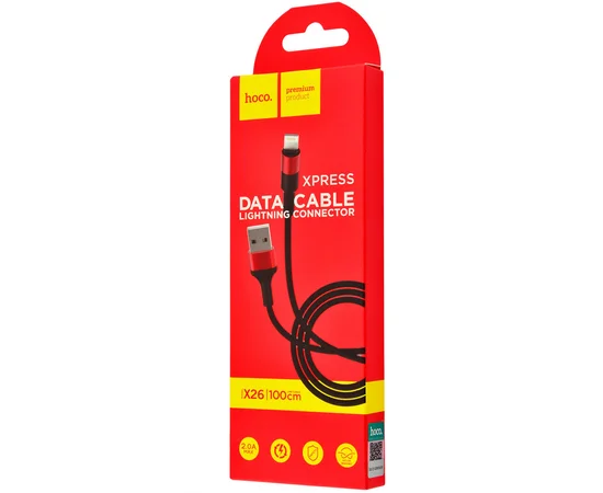 Дата кабель Hoco X26 Xpress Lightning Cable (1m) Черный / Красный