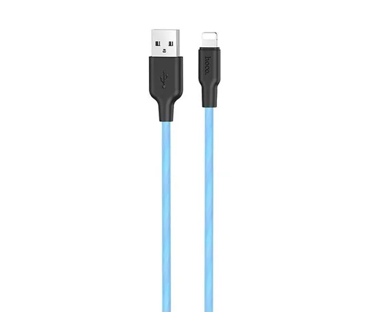 Дата кабель Hoco X21 Plus Fluorescent Silicone Lightning Cable (1m) Голубой