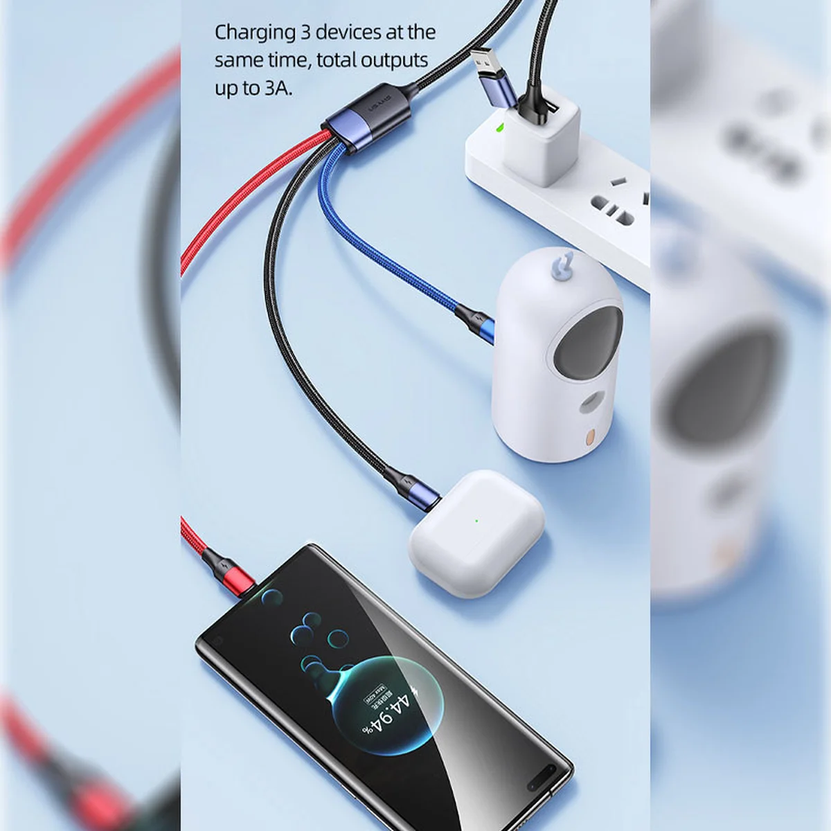 Дата кабель Usams US-SJ549 U71 USB + Type-C для Triple Head 3in1 (1.2m) Black