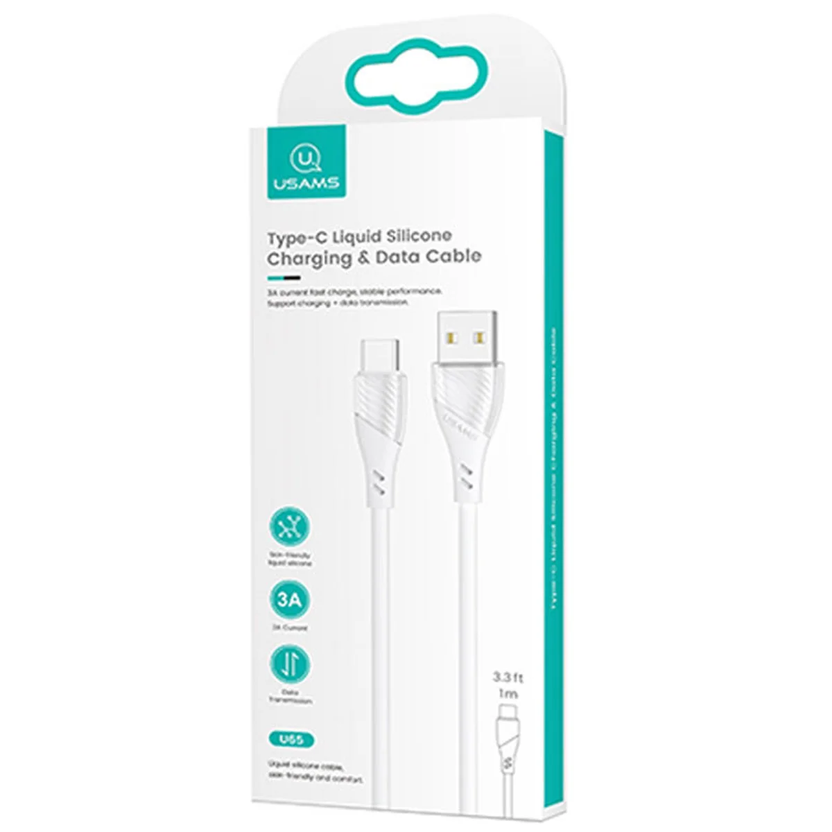 Дата кабель Usams US-SJ494 U65 Liquid Silicone USB to Type-C 3A 1m Білий