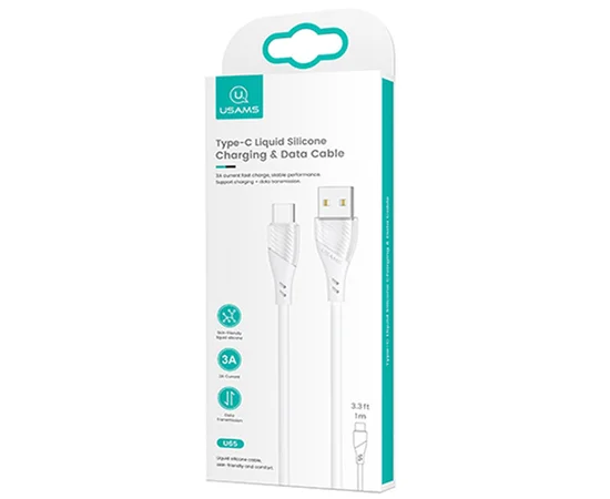 Дата кабель Usams US-SJ494 U65 Liquid Silicone USB to Type-C 3A 1m Белый