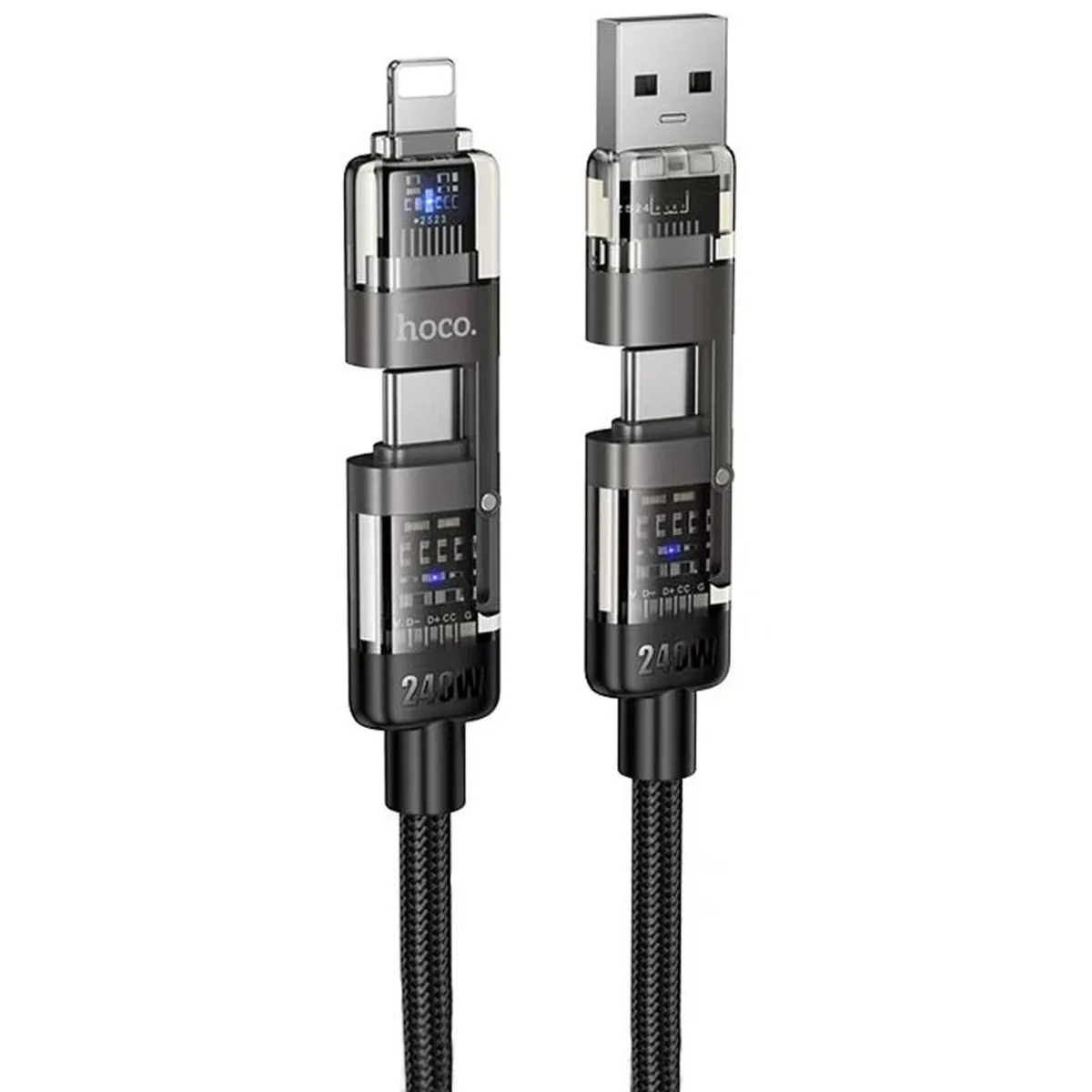 Дата кабель Hoco U151 Goldsmith 4in1 Type-C to USB/Type-C to Lightning 240W (1.2m) Black