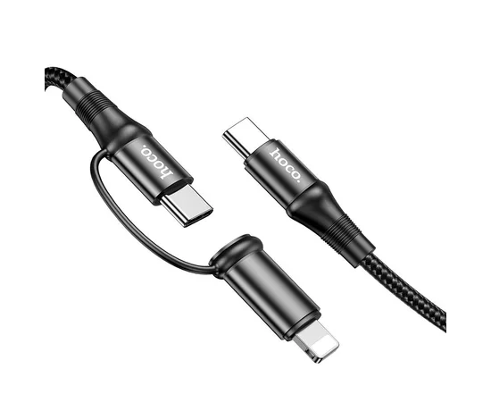 Дата кабель Hoco X50 2 in 1 Exquisito PD 60W Type-C to Lightning/Type-C 3A (1m) Черный