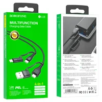 Дата кабель Borofone BU28 Multi-energy 4in1 Type-C/USB - Type-C/Lightning (1.2m) Черный