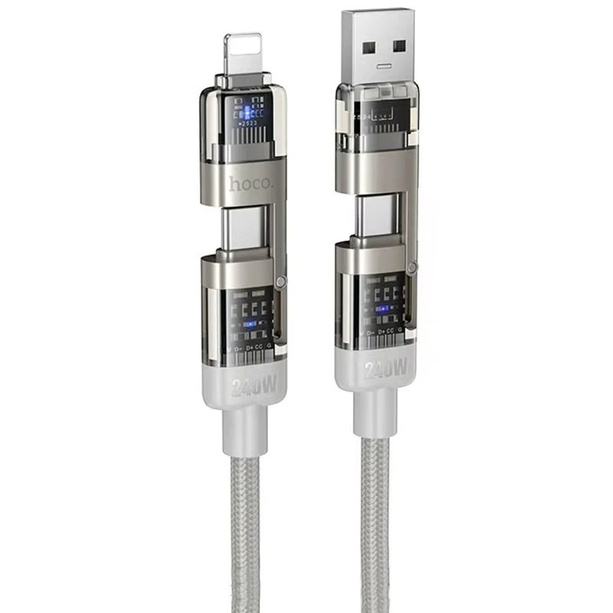 Дата кабель Hoco U151 Goldsmith 4in1 Type-C для USB/Type-C для Lightning 240W (1.2m) Gray