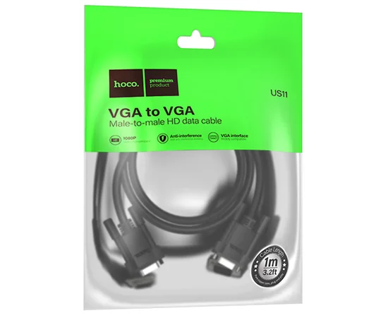 Дата кабель Hoco US11 VGA male to VGA male HD (1m) Black