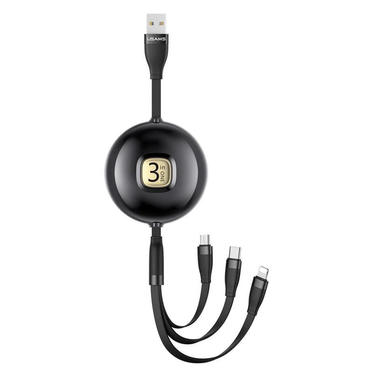 Дата кабель Usams US-SJ508 U69 3IN1 Retractable Cable 1m Чорний