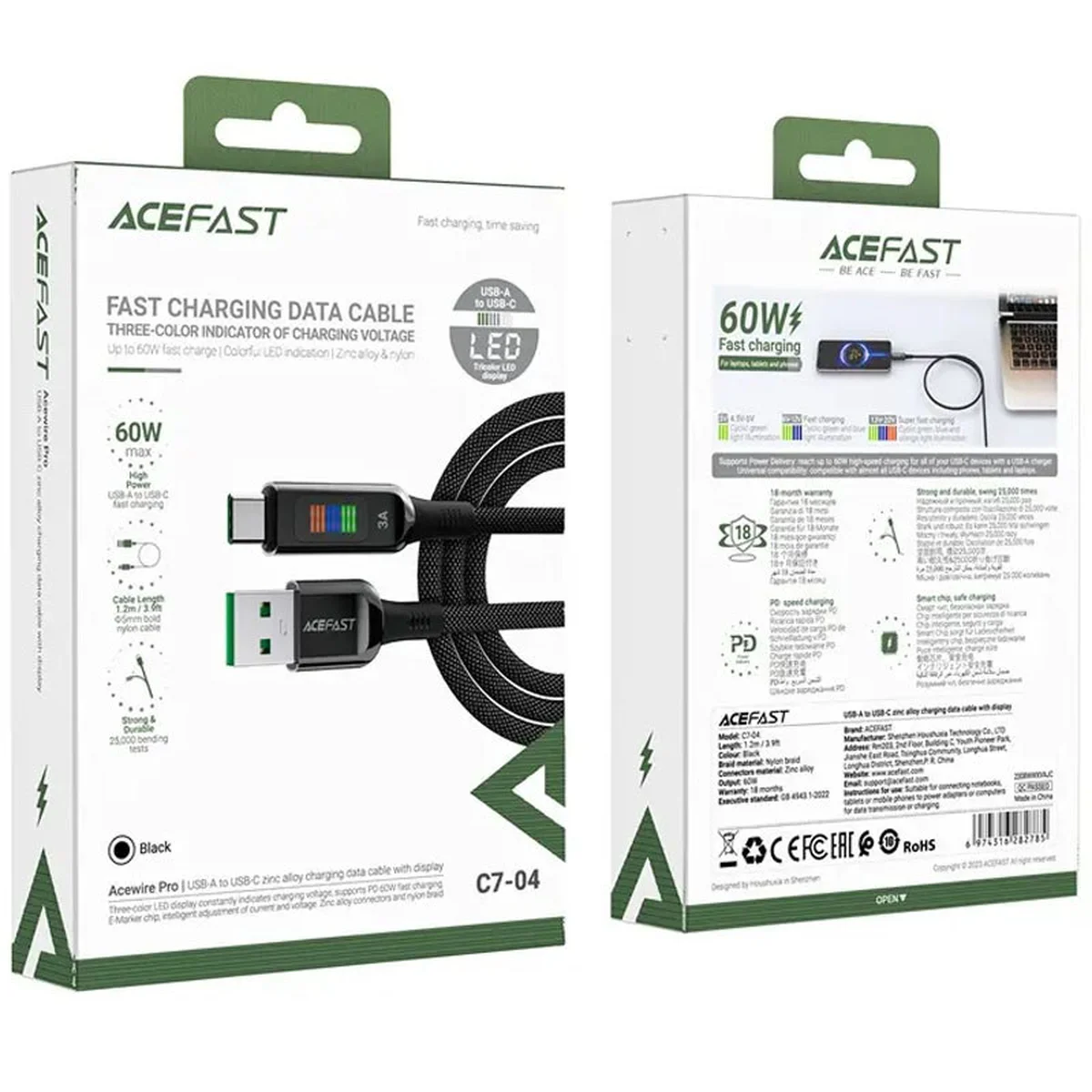 Дата кабель Acefast C7-04 USB-A to USB-C zinc alloy Black