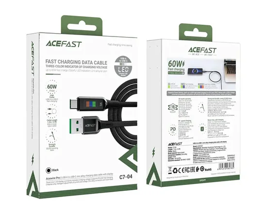 Дата кабель Acefast C7-04 USB-A to USB-C zinc alloy Black