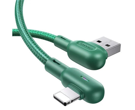 Дата кабель USAMS US-SJ455 U57 Lightning Dual Right-angle Cable With Colorful Light (1.2m) Зеленый