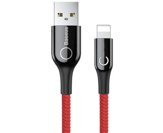 Дата кабель Baseus C-shaped (со световым индикатором) USB to Lightning 2.4A (1m) Красный