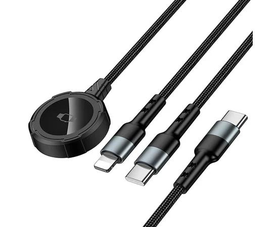 Дата кабель Hoco CW64 3in1 Type-C to iWatch/Lightning/Type-C 15W (1.2m) Black