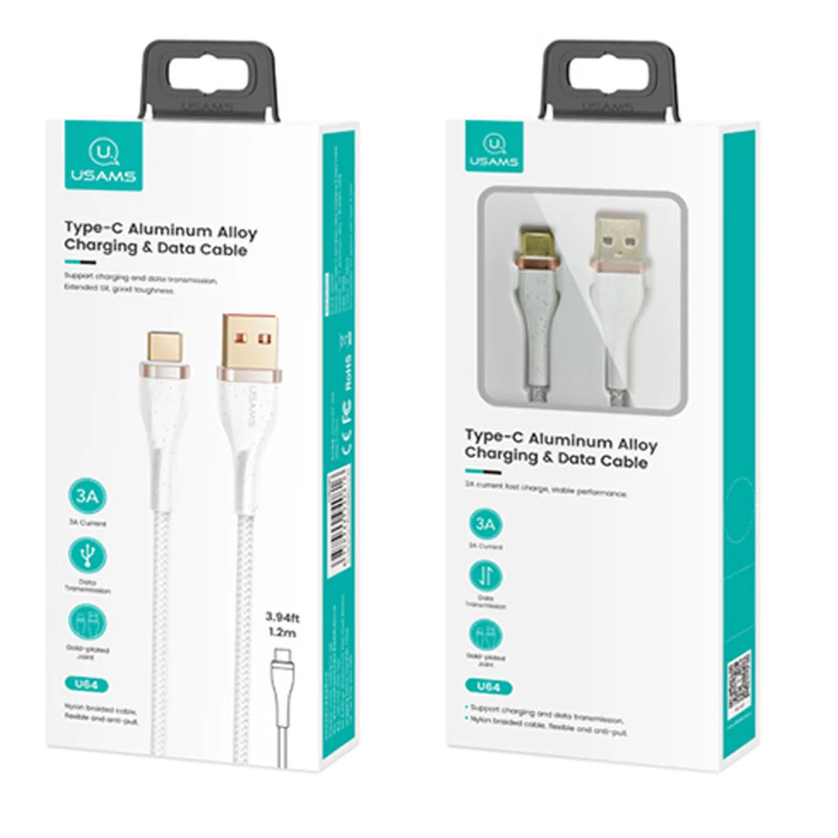 Дата кабель Usams US-SJ488 U64 Aluminum Alloy USB to Type-C 1.2m Белый