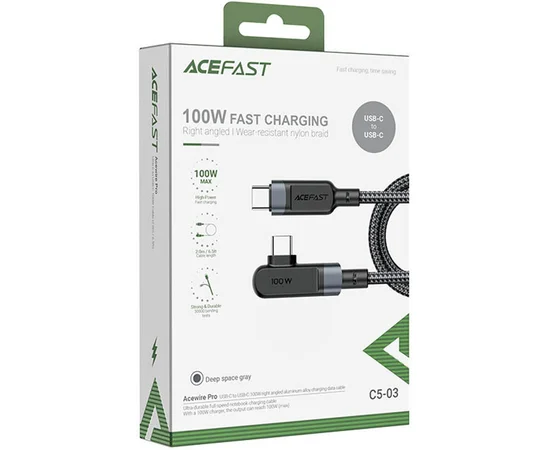 Дата кабель Acefast C5-03 USB-C to USB-C 100W right angled aluminum alloy (1m) Black