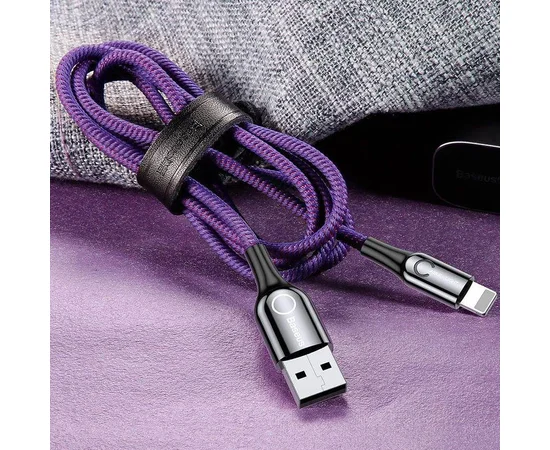 Дата кабель Baseus C-shaped (со световым индикатором) USB to Lightning 2.4A (1m) Фиолетовый