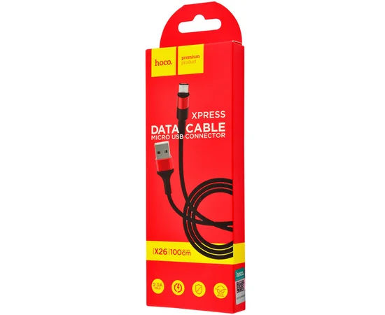 Дата кабель Hoco X26 Xpress Micro USB Cable (1m) Черный / Красный