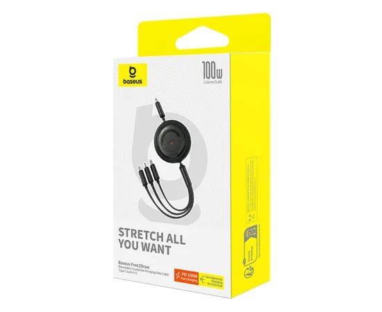 Дата кабель Baseus Free2Draw Retractable Crystal Fast Charging Type-C to 3in1 100W (1.1m) (P1036800) Cluster Black
