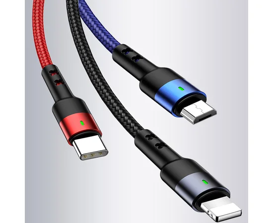 Дата кабель Usams US-SJ410 U26 3in1 USB to Combo 2A (0.35m) Черный