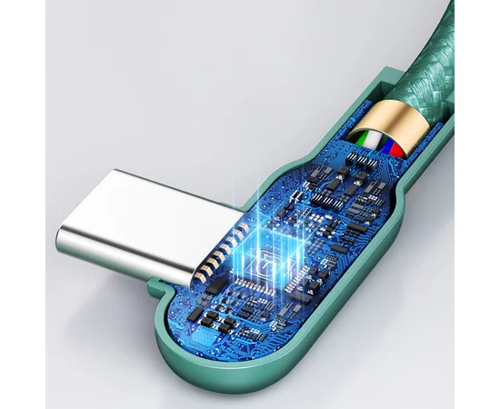 Дата кабель USAMS US-SJ457U57 Type-C Dual Right-angle Cable With Colorful Light (1.2m) Зеленый