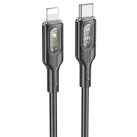 Дата кабель Hoco U120 Transparent explore intelligent power-off PD 27W Type-C to Lightning (1.2m) Black