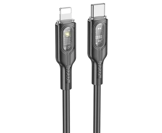 Дата кабель Hoco U120 Transparent explore Intelligent Power-off PD 27W Type-C to Lightning (1.2m) Black