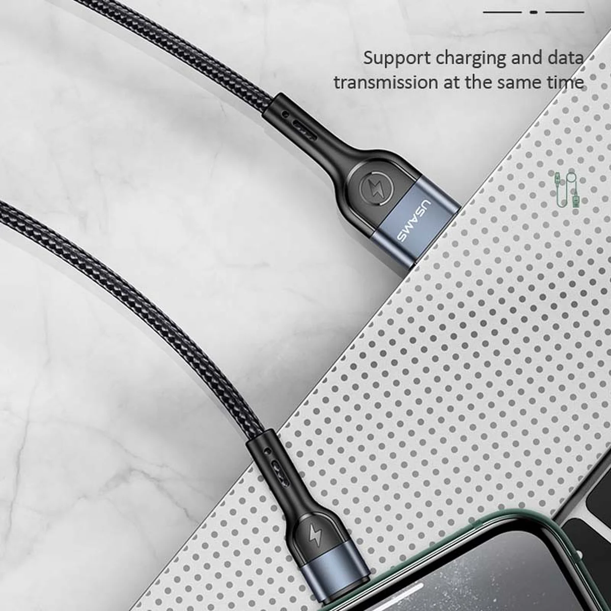 Дата кабель Usams US-SJ448 U55 Aluminum Alloy Braided USB to Lightning (1m) Black