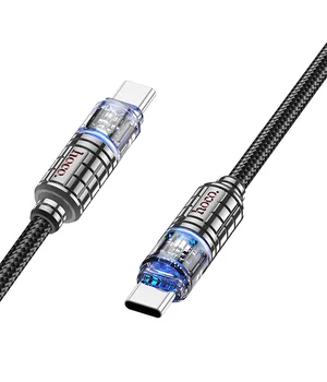 Дата кабель Hoco U122 Lantern Transparent Discovery Edition Type-C to Type-C 60W Black