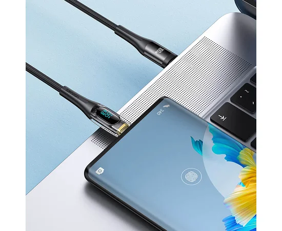 Дата кабель USAMS US-SJ590 Type-C to Type-C PD 100W Transparent Digital Display Cable (1.2m) Black