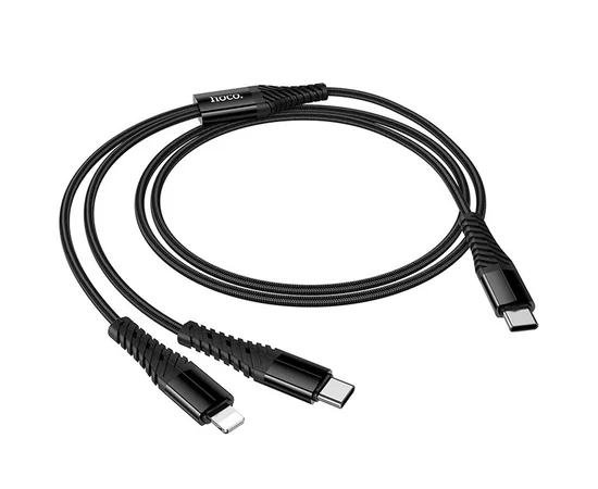 Дата кабель Hoco X123 Victory 2in1 Type-C to Lightning/Type-C 3A (1m) Black