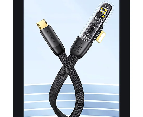 Дата кабель USAMS US-SJ583 Type-C to Lightning PD 20W Right-angle (1.2m) Black