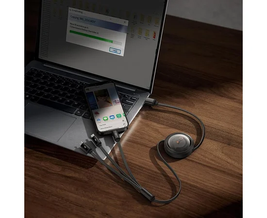 Дата кабель Baseus Free2Draw Retractable Crystal Fast Charging 3in1 100W (1.1m) (P10368700111-03) Cluster Black