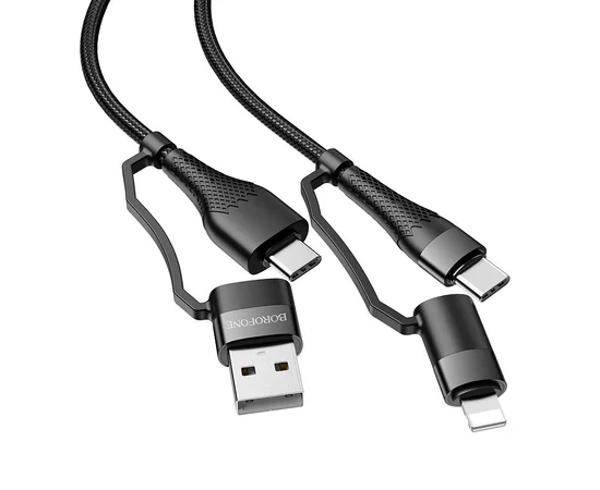 Дата кабель Borofone BU28 Multi-energy 4in1 Type-C/USB - Type-C/Lightning (1.2m) Черный