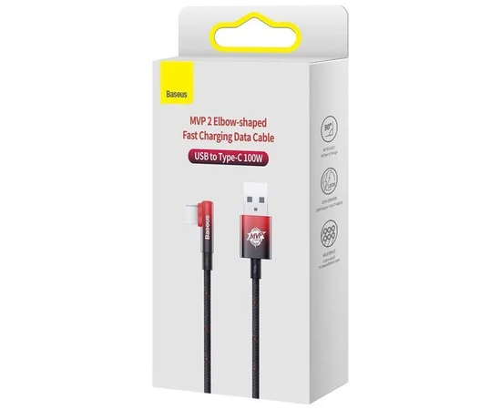Дата кабель Baseus MVP 2 Elbow-shaped USB to Type-C 100W (2m) (CAVP000520) Black / Red