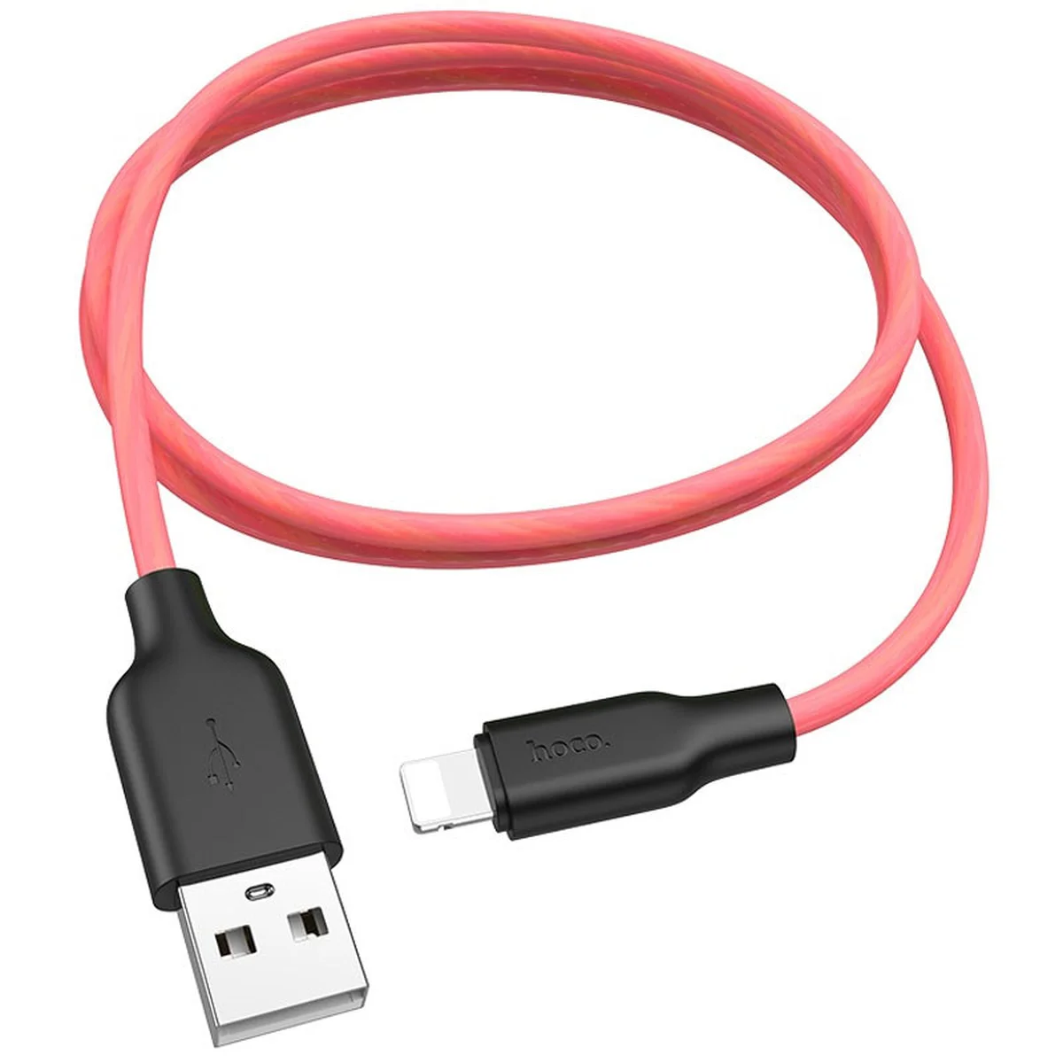 Дата кабель Hoco X21 Plus Fluorescent Silicone Lightning Cable (1m) Червоний
