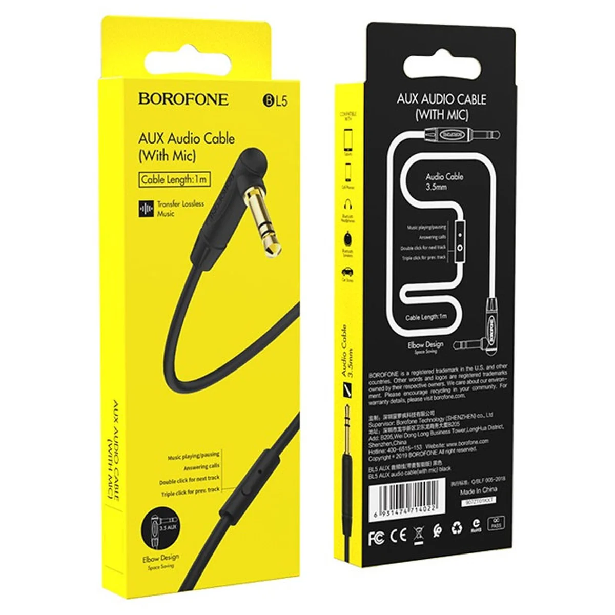 Аудио кабель Aux Borofone BL5 with mic Черный