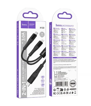 Дата кабель Hoco X123 Victory 2in1 Type-C to Lightning/Type-C 3A (1m) Black Дата кабель Hoco X123 Victory 2in1 Type-C to Lightning/Type-C 3A (1m) Black