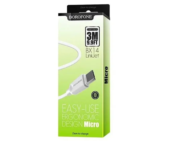 Дата кабель Borofone BX14 USB to MicroUSB (3m) Белый