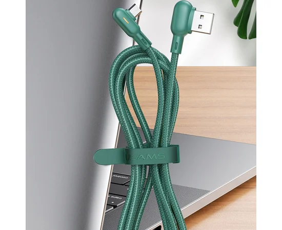 Дата кабель USAMS US-SJ458 U57 Micro Dual Right-angle Cable With Colorful Light (1.2m) Зеленый