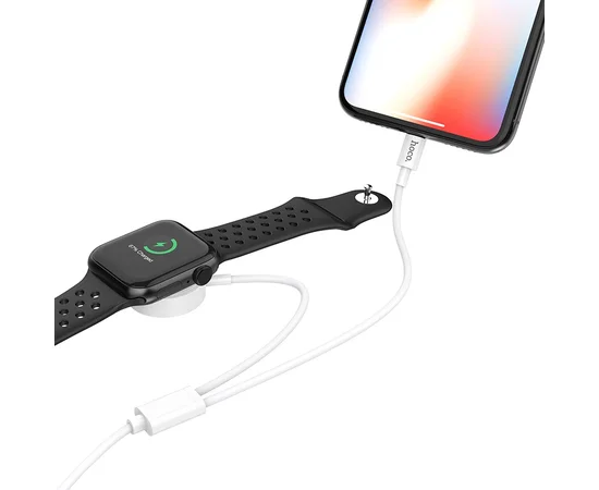 Дата кабель Hoco U69 2in1 lightning + зарядное устройство для Apple Watch (1.2М) Белый