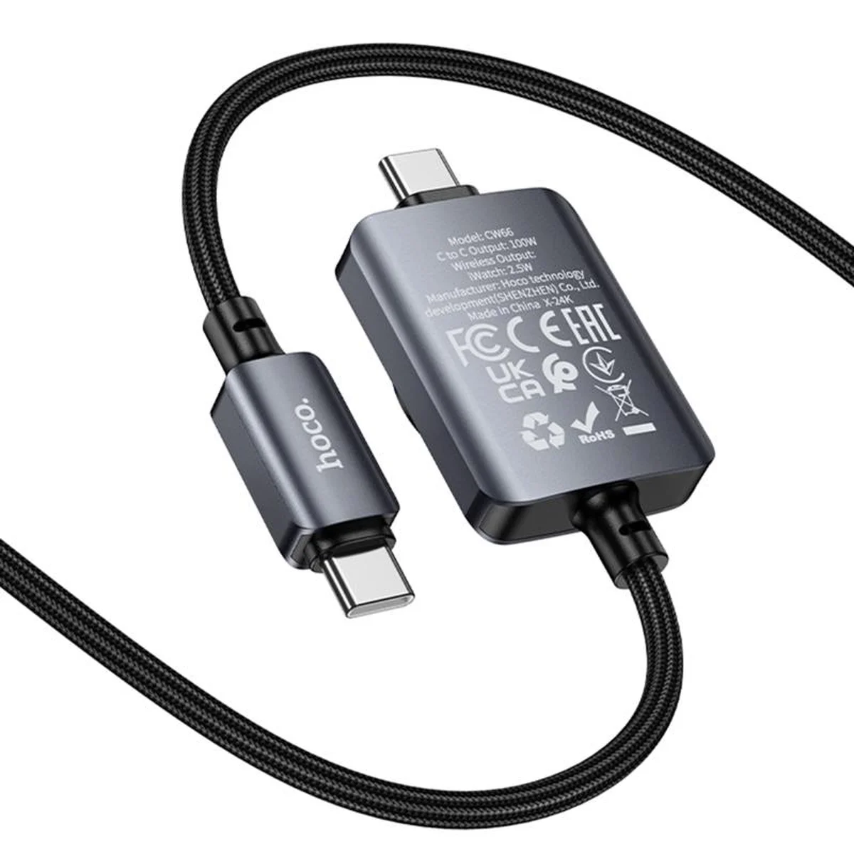 Дата кабель Hoco CW66 2in1 Type-C to iWatch/Type-C PD100W (1.2m) Black