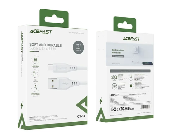 Дата кабель Acefast C3-04 USB-A to USB-C TPE (1m) White