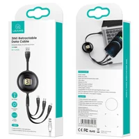 Дата кабель Usams US-SJ508 U69 3IN1 Retractable Cable 1m Чорний