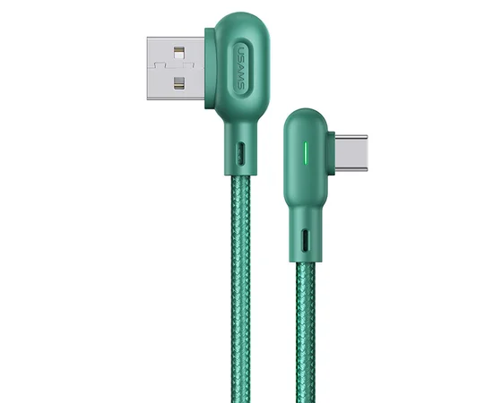 Дата кабель USAMS US-SJ457U57 Type-C Dual Right-angle Cable With Colorful Light (1.2m) Зеленый