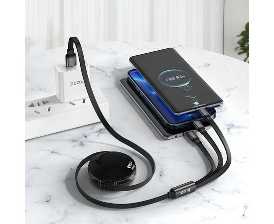 Дата кабель Hoco X78 Easy pull storage 3in1 (1m) Black