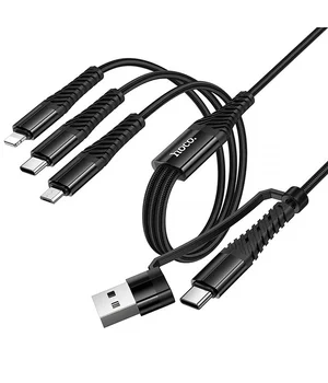 Дата кабель Hoco X123 Victory 3in1 Type-C to Lightning/Type-C/MicroUSB 3A (1m) Black