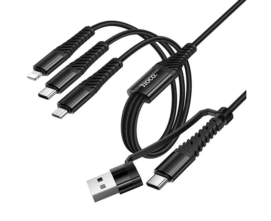 Дата кабель Hoco X123 Victory 3in1 Type-C to Lightning/Type-C/MicroUSB 3A (1m) Black